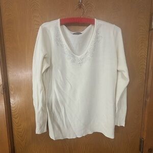 Laura Scott Cream V Neck and Embellished Sweater